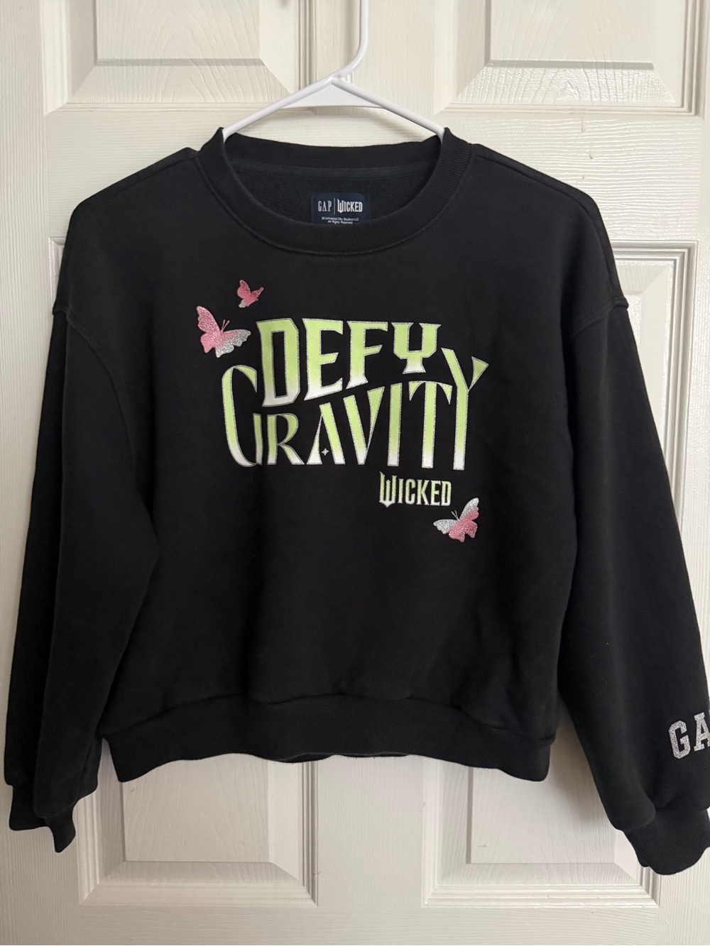 GAP Black 'Defy Gravity' Graphic Sweatshirt with Pink & Pale Green Accents